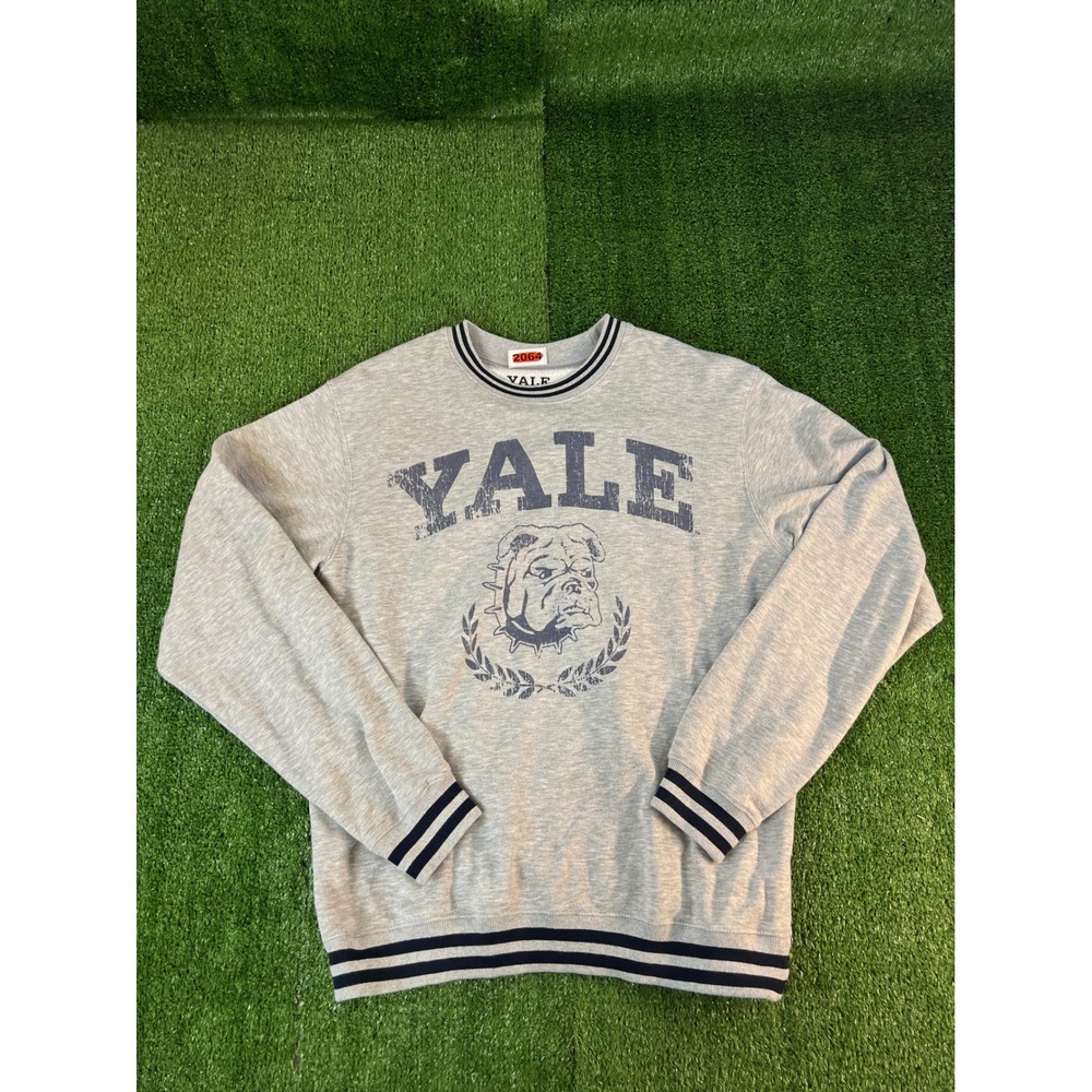 Yale University Mens Sweatshirt Large Gray Navy Bulldog Collegiate Crewneck L